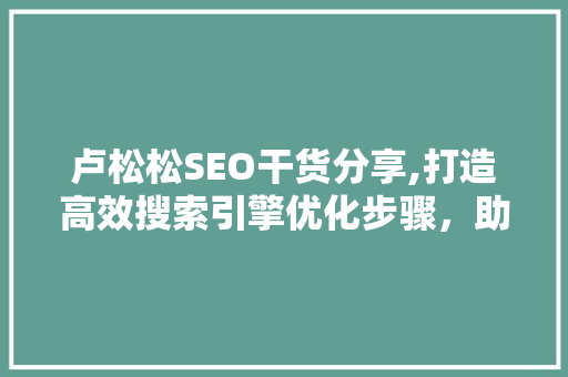 卢松松SEO干货分享,打造高效搜索引擎优化步骤，助力企业腾飞