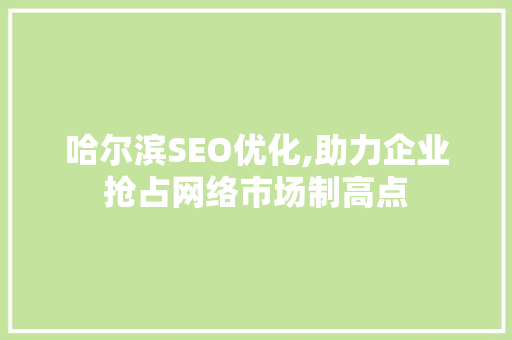 哈尔滨SEO优化,助力企业抢占网络市场制高点
