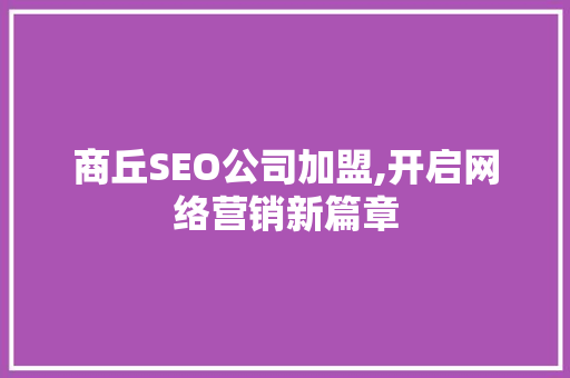 商丘SEO公司加盟,开启网络营销新篇章