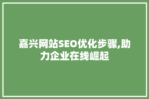 嘉兴网站SEO优化步骤,助力企业在线崛起