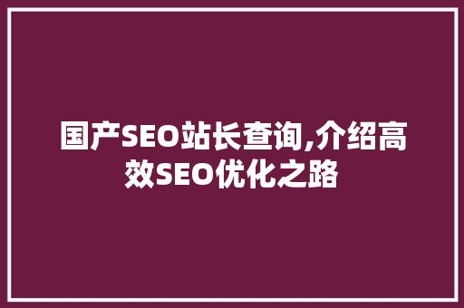 国产SEO站长查询,介绍高效SEO优化之路