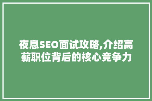 夜息SEO面试攻略,介绍高薪职位背后的核心竞争力