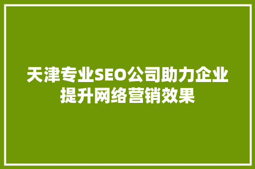 天津专业SEO公司助力企业提升网络营销效果