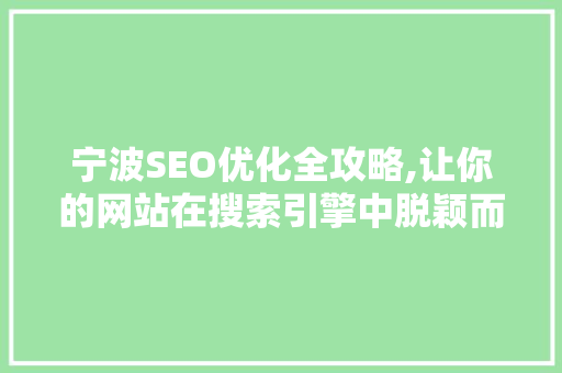 宁波SEO优化全攻略,让你的网站在搜索引擎中脱颖而出
