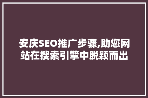安庆SEO推广步骤,助您网站在搜索引擎中脱颖而出