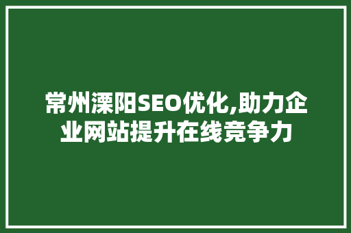常州溧阳SEO优化,助力企业网站提升在线竞争力