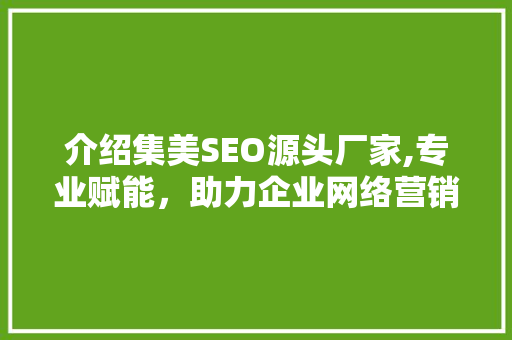 介绍集美SEO源头厂家,专业赋能，助力企业网络营销新高度