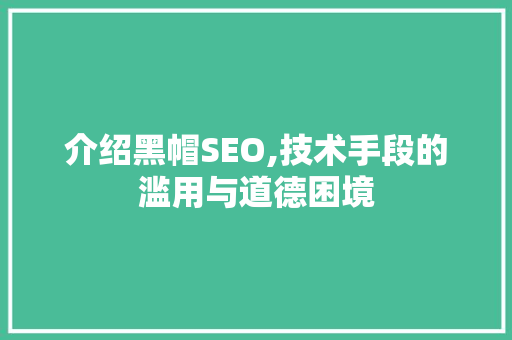 介绍黑帽SEO,技术手段的滥用与道德困境