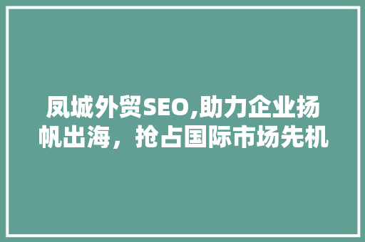 凤城外贸SEO,助力企业扬帆出海，抢占国际市场先机