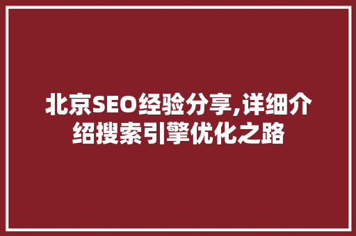 北京SEO经验分享,详细介绍搜索引擎优化之路