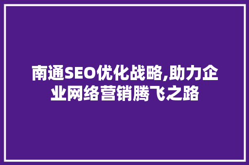 南通SEO优化战略,助力企业网络营销腾飞之路