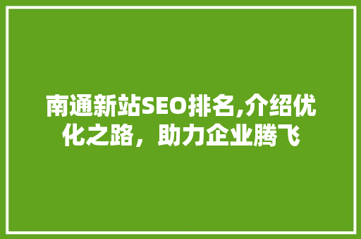 南通新站SEO排名,介绍优化之路，助力企业腾飞