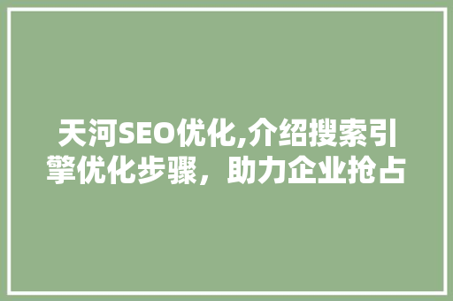 天河SEO优化,介绍搜索引擎优化步骤，助力企业抢占市场先机