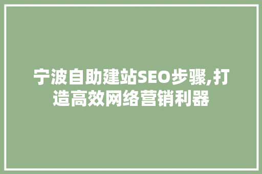 宁波自助建站SEO步骤,打造高效网络营销利器