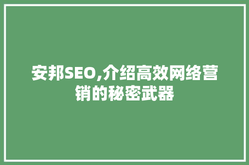 安邦SEO,介绍高效网络营销的秘密武器