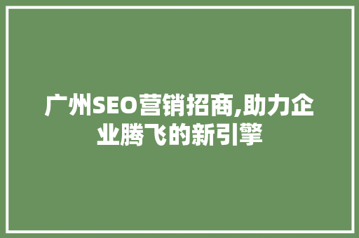 广州SEO营销招商,助力企业腾飞的新引擎