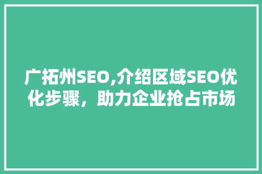 广拓州SEO,介绍区域SEO优化步骤，助力企业抢占市场份额