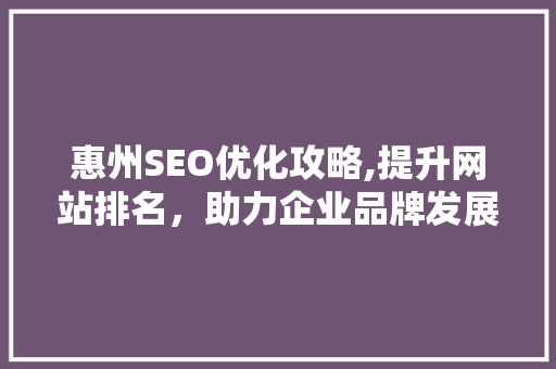惠州SEO优化攻略,提升网站排名，助力企业品牌发展