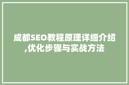 成都SEO教程原理详细介绍,优化步骤与实战方法