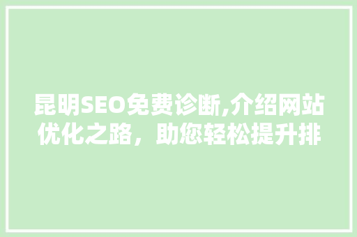 昆明SEO免费诊断,介绍网站优化之路，助您轻松提升排名