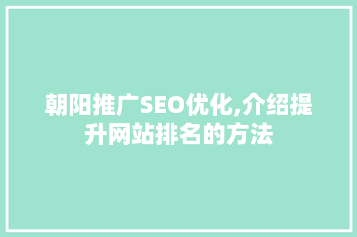 朝阳推广SEO优化,介绍提升网站排名的方法