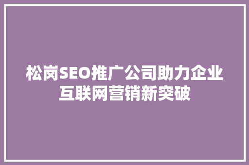 松岗SEO推广公司助力企业互联网营销新突破