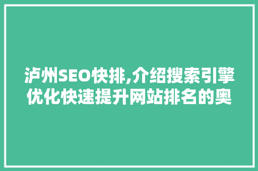 泸州SEO快排,介绍搜索引擎优化快速提升网站排名的奥秘