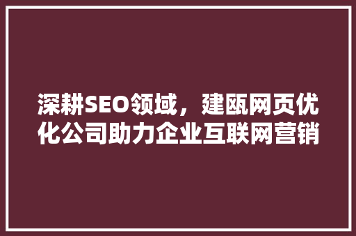 深耕SEO领域，建瓯网页优化公司助力企业互联网营销腾飞