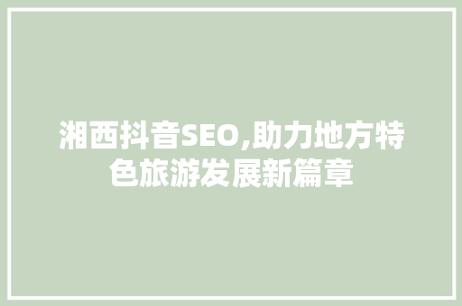 湘西抖音SEO,助力地方特色旅游发展新篇章