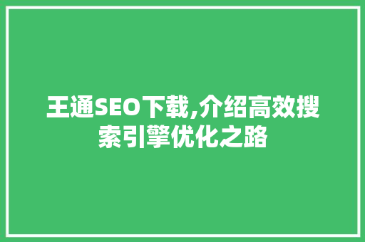 王通SEO下载,介绍高效搜索引擎优化之路
