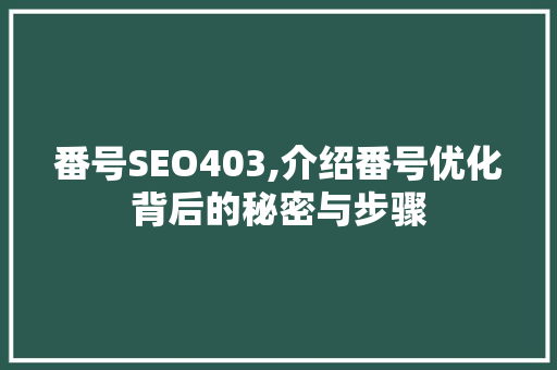 番号SEO403,介绍番号优化背后的秘密与步骤