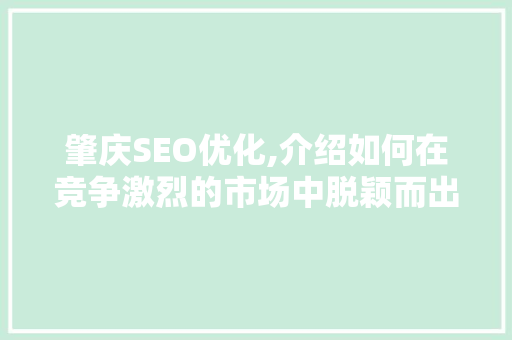 肇庆SEO优化,介绍如何在竞争激烈的市场中脱颖而出