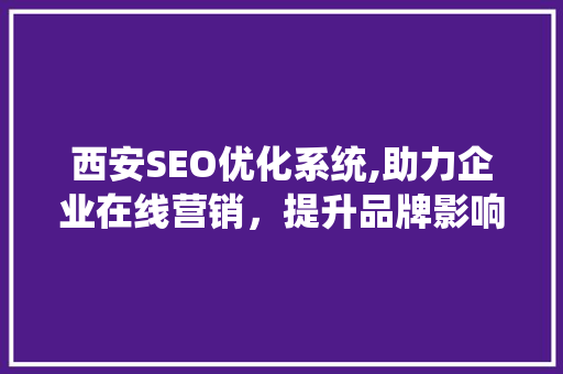 西安SEO优化系统,助力企业在线营销，提升品牌影响力