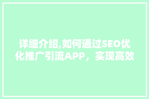 详细介绍,如何通过SEO优化推广引流APP，实现高效转化
