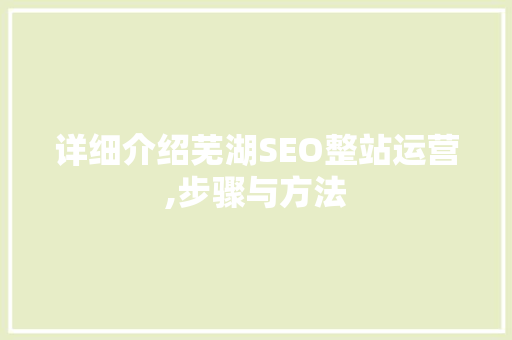 详细介绍芜湖SEO整站运营,步骤与方法