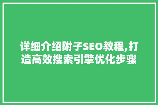 详细介绍附子SEO教程,打造高效搜索引擎优化步骤