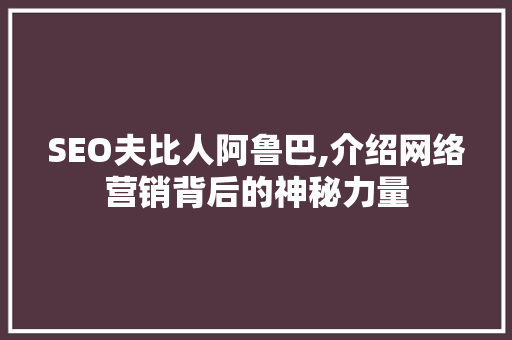 SEO夫比人阿鲁巴,介绍网络营销背后的神秘力量