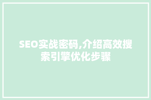 SEO实战密码,介绍高效搜索引擎优化步骤  第1张