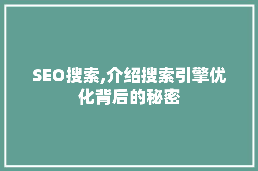 SEO搜索,介绍搜索引擎优化背后的秘密