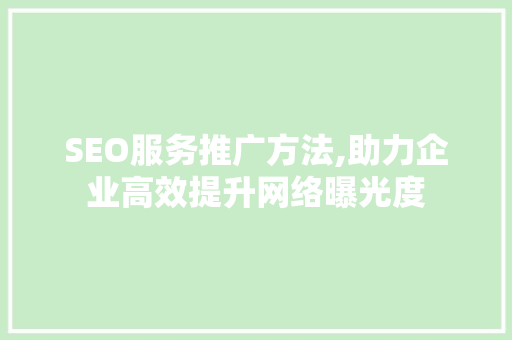 SEO服务推广方法,助力企业高效提升网络曝光度