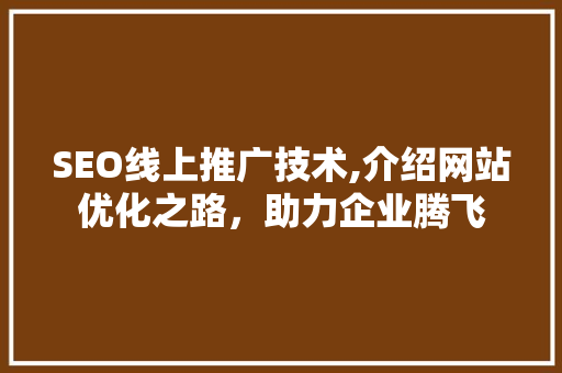 SEO线上推广技术,介绍网站优化之路，助力企业腾飞