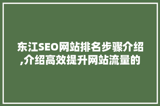 东江SEO网站排名步骤介绍,介绍高效提升网站流量的方法