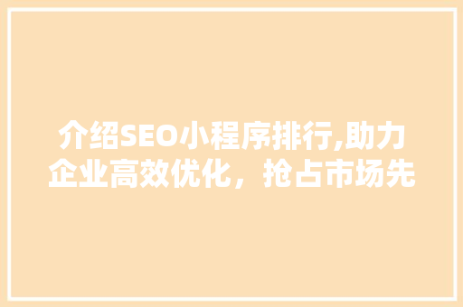 介绍SEO小程序排行,助力企业高效优化，抢占市场先机