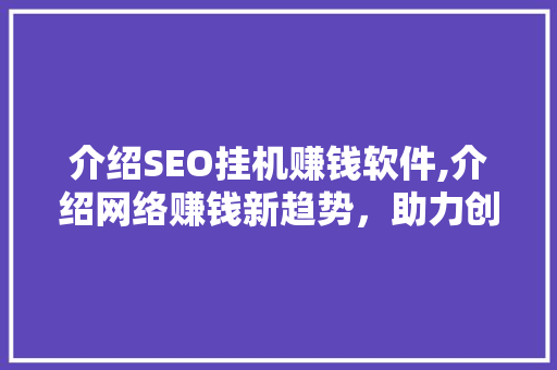 介绍SEO挂机赚钱软件,介绍网络赚钱新趋势，助力创业梦想成真