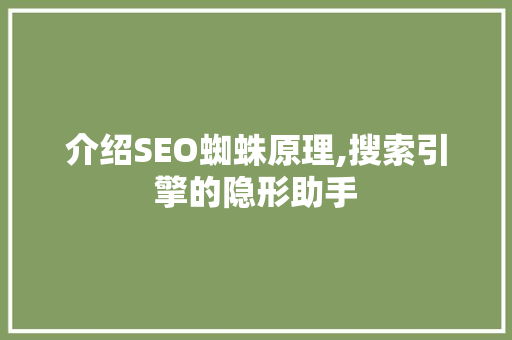 介绍SEO蜘蛛原理,搜索引擎的隐形助手