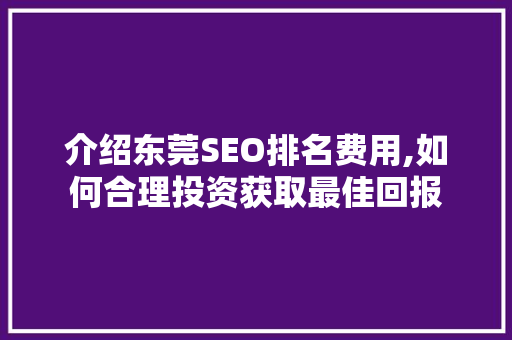 介绍东莞SEO排名费用,如何合理投资获取最佳回报  第1张