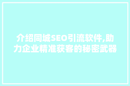 介绍同城SEO引流软件,助力企业精准获客的秘密武器