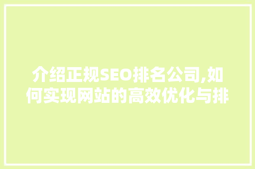 介绍正规SEO排名公司,如何实现网站的高效优化与排名提升