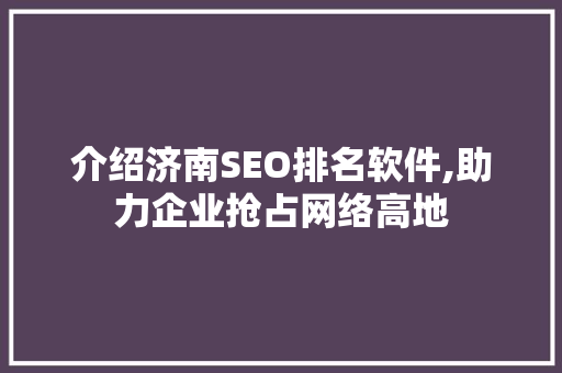 介绍济南SEO排名软件,助力企业抢占网络高地