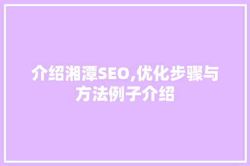 介绍湘潭SEO,优化步骤与方法例子介绍